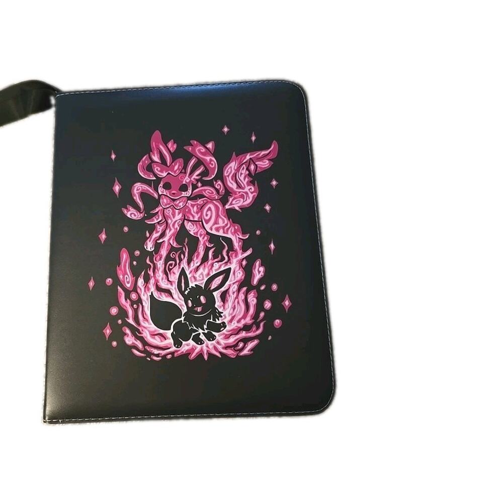 Pokémon TCG Card 3 Ring 13x10 Zipper Binder Black/Pink Evee 40 Card Sleeves NEW